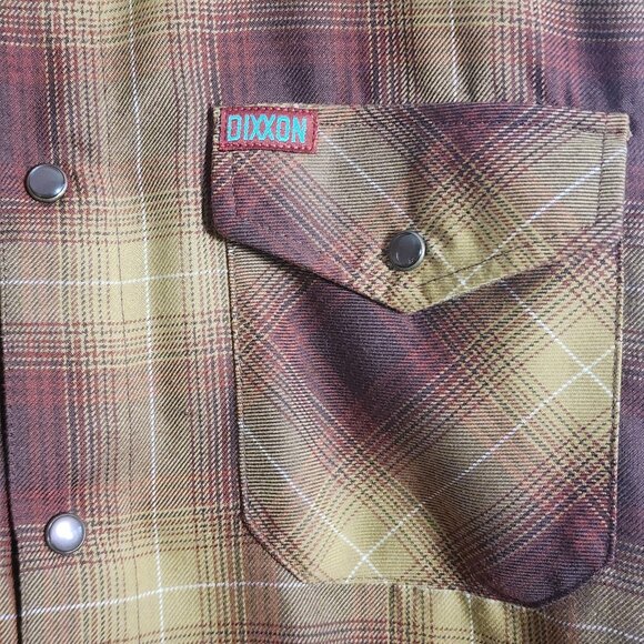 Dixxon Shirt Mens Extra Large Brown Yellow Plaid Goldfield Flannel Snap Front - Picture 2 of 11